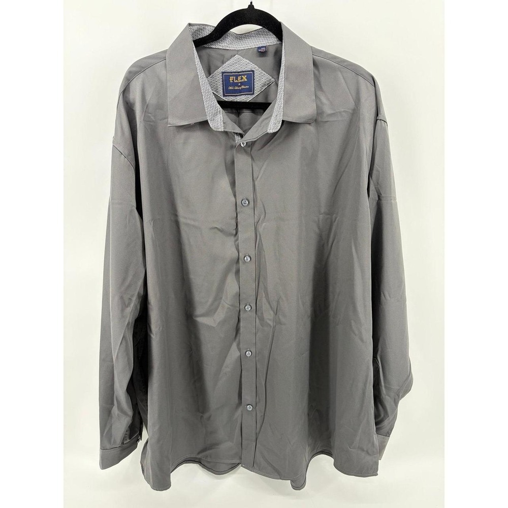 Flex Dress Shirt, Gray Satin Long Sleeve Classic Fit Luxury, Men's Size 4XL